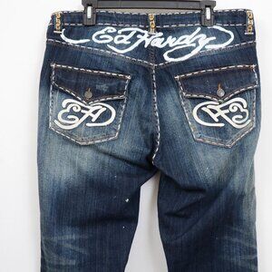 Ed Hardy Christian Audigier Rhinestone Jeans Size 18×32 (36x32) Straight Leg NWT